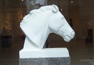 marble head of horse in Seoul galley window