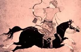 painting of ancient Mongolian horseman