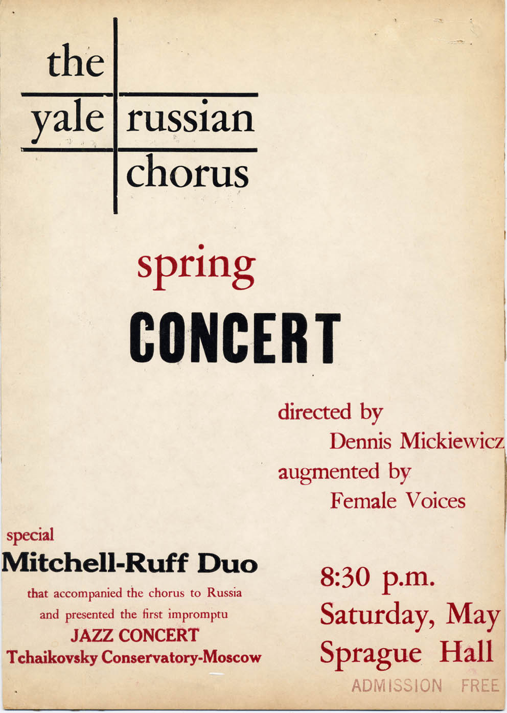 Yale Russian Chorus concert poster 1960